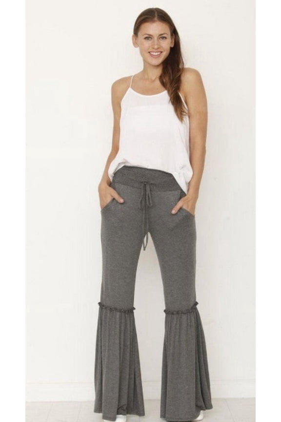Charcoal Ruffle Trim Lounge Pants - 1X