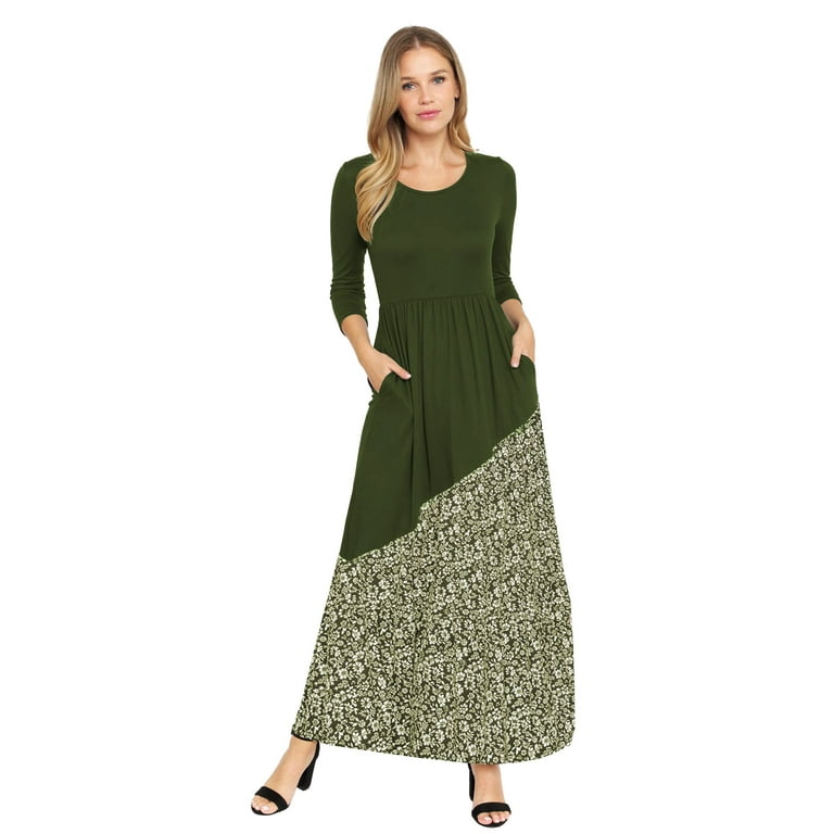 Eloges Women's 3/4 Sleeve Asymmetrical Color Block Maxi Dress 