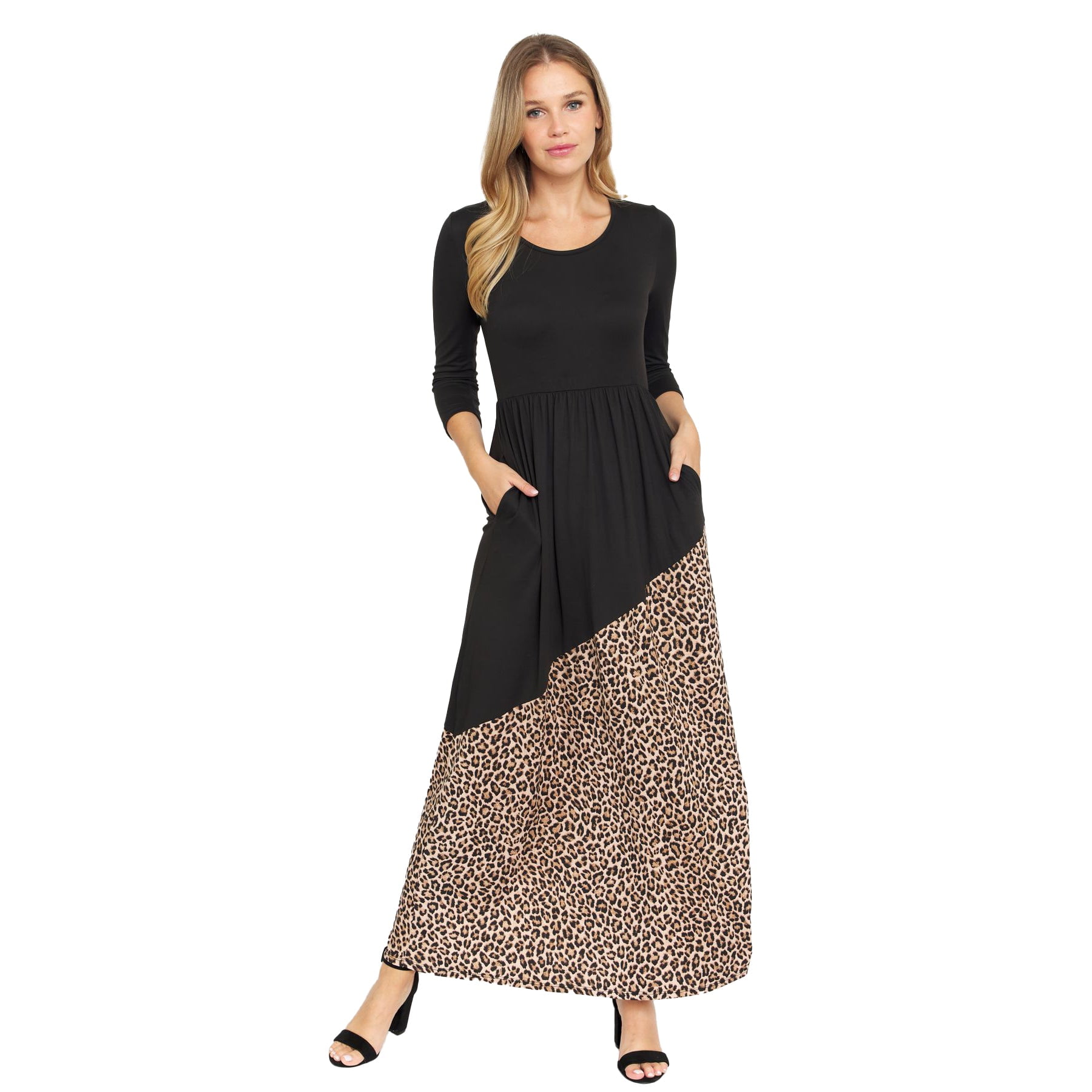 Eloges Women's 3/4 Sleeve Asymmetrical Color Block Maxi Dress - Walmart.com