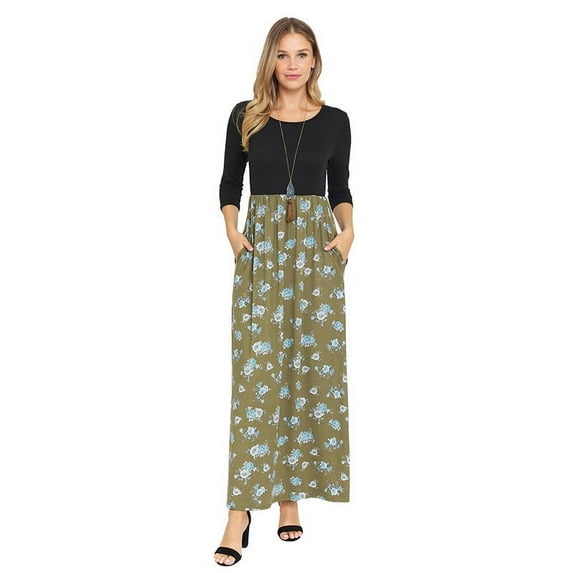 Eloges Women's 3/4 Sleeve Vintage Bouquet Floral Maxi Dress