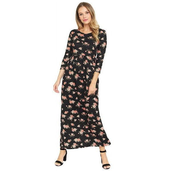 Eloges Women's 3/4 Sleeve Vintage Bouquet Floral Maxi Dress