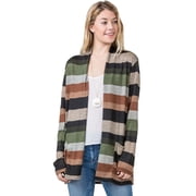 Eloges Womens Multi Color Stripe Elbow Patch Open Cardigan