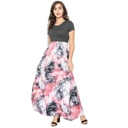 Eloges Womens Short Sleeve Contrast Tie Dye Maxi Dress with Pockets