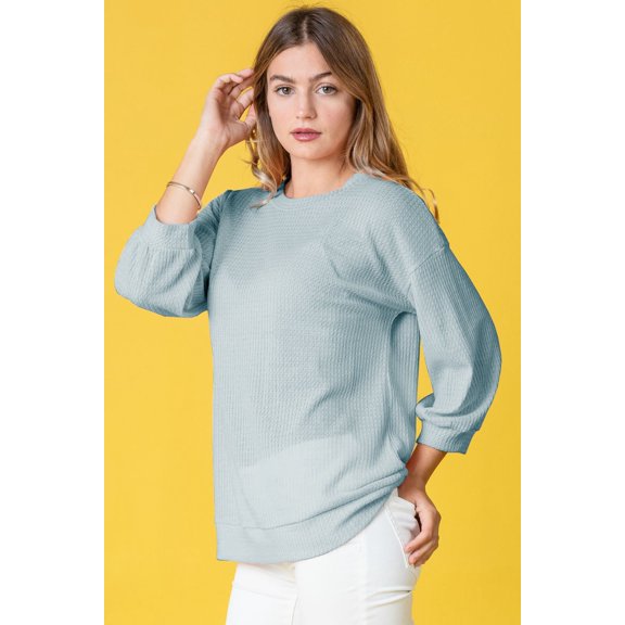 Eloges Women's Solid Pastel 3/4 Sleeve Drop Shoulder Waffle Knit Top