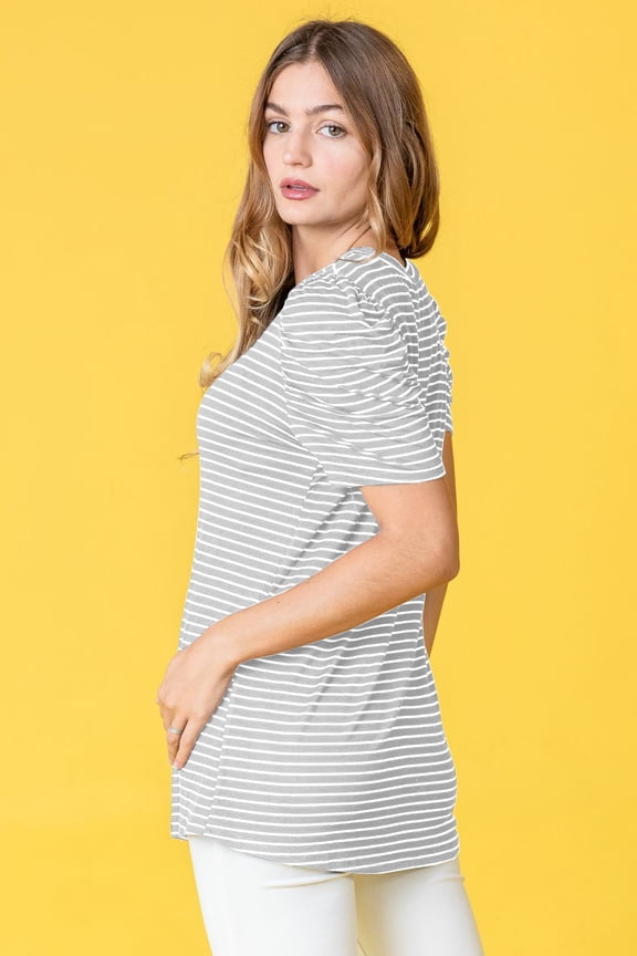 Women's Stripe Short Puff-Sleeve Tunic