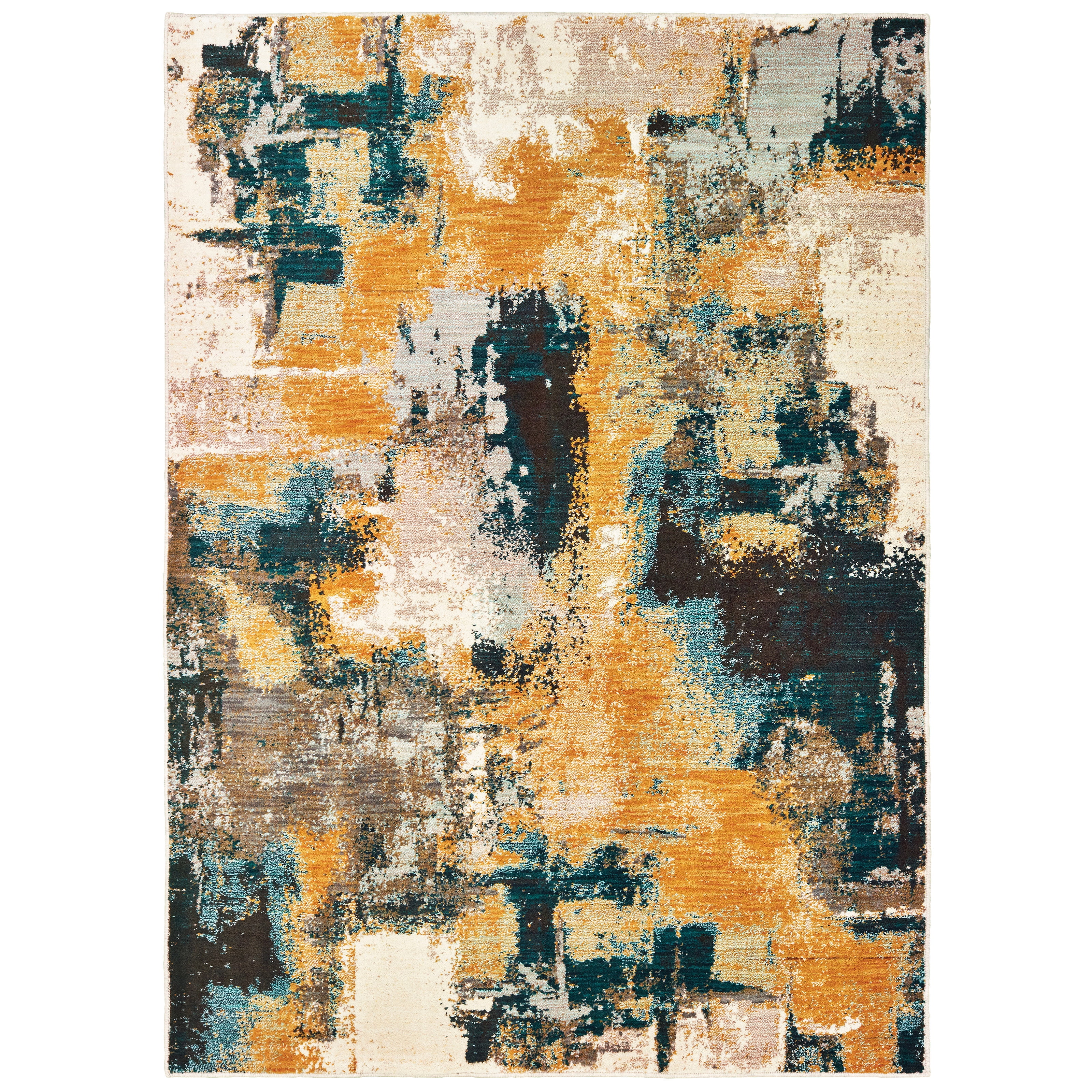 Eloisa Contemporary Abstract Area Rug, Blue/ Gold 5, 6' x 9'