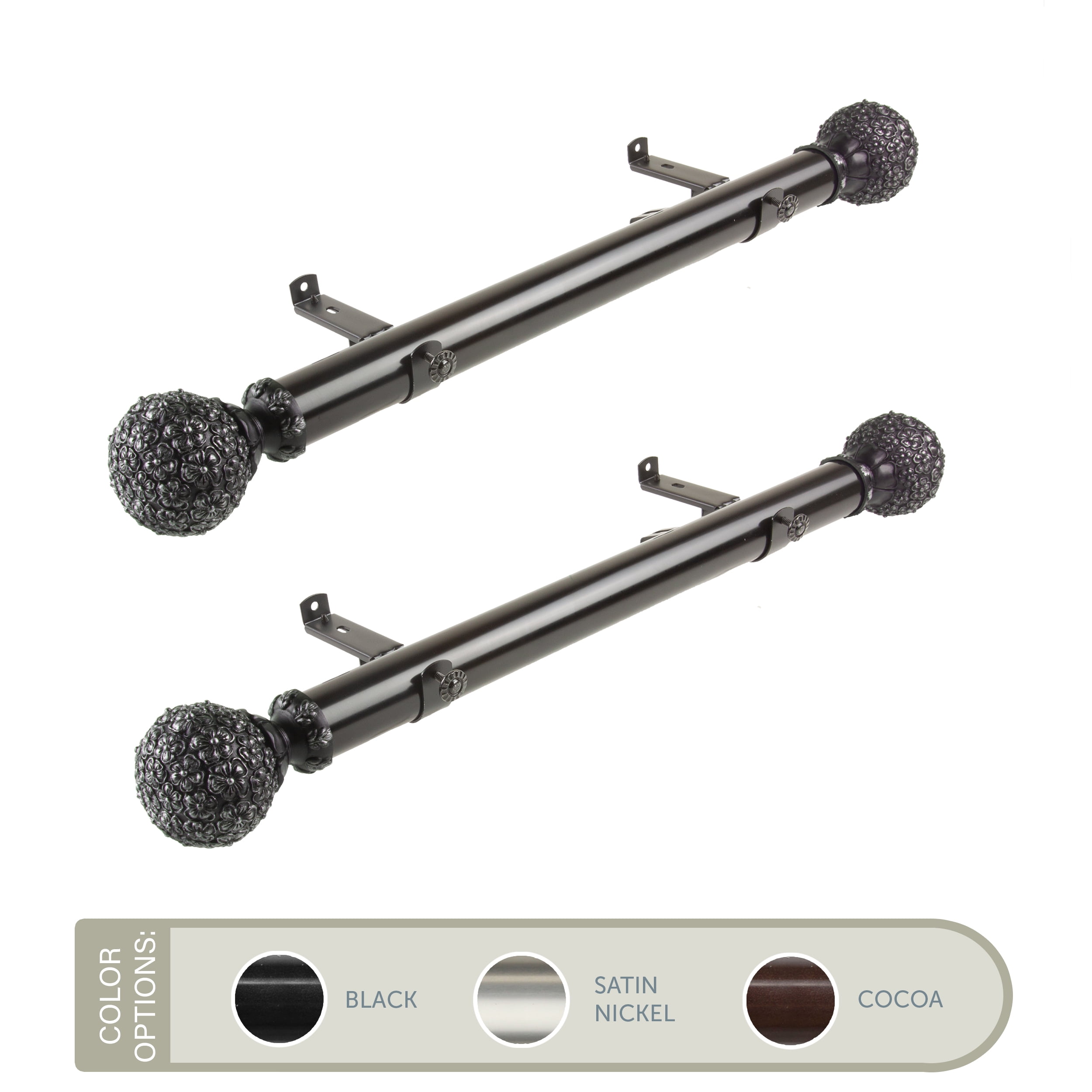 Eloise 1.5" Side Curtain Rod 18 inch Long (Set of 2) - Satin Nickel