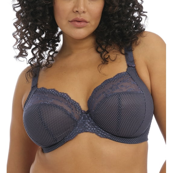 Elomi Charley Banded Stretch Lace Plunge Underwire Bra (4382),36G,Storm