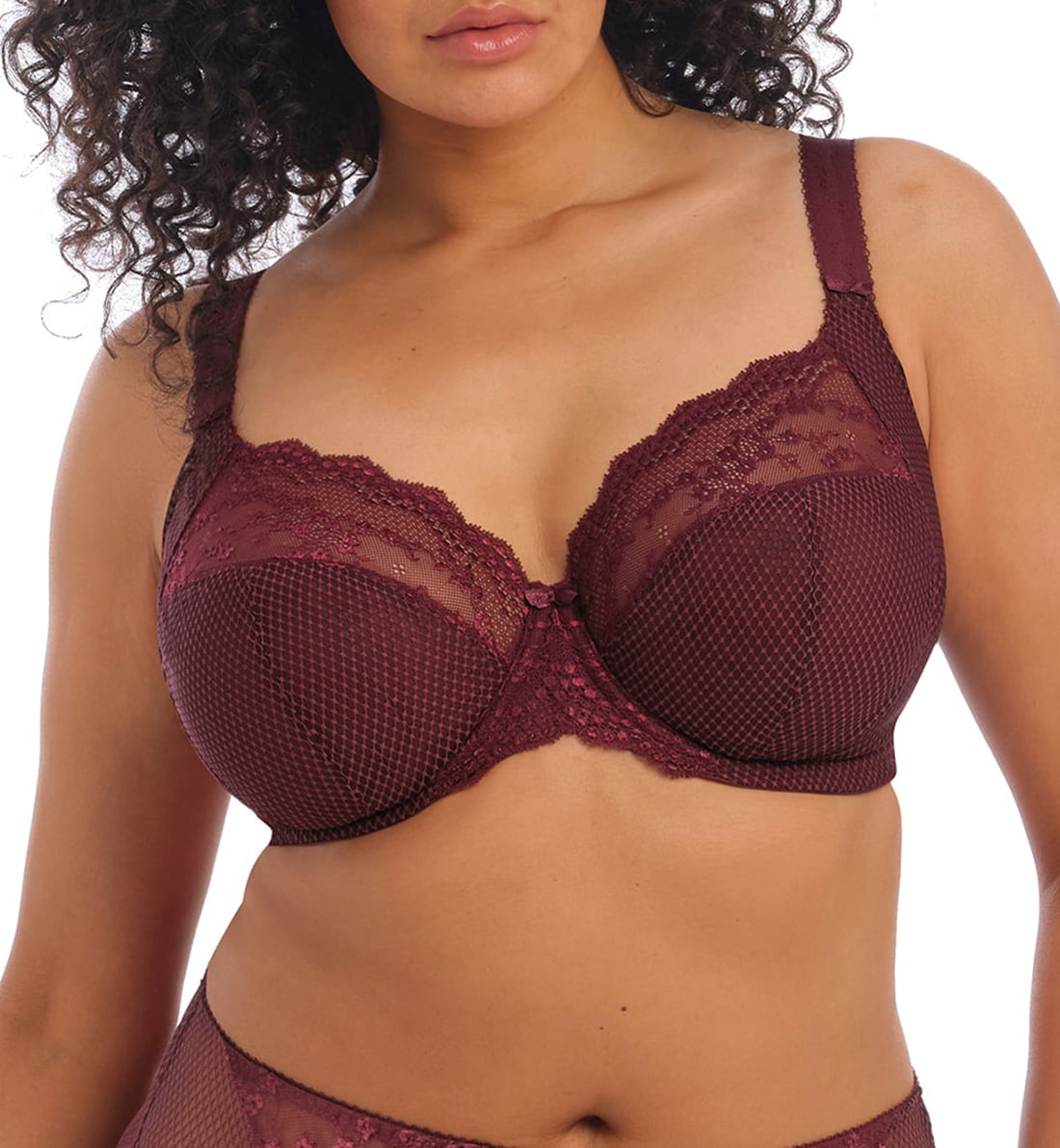Elomi Charley Banded Stretch Lace Plunge Underwire Bra (4382),38GG,Aubergine