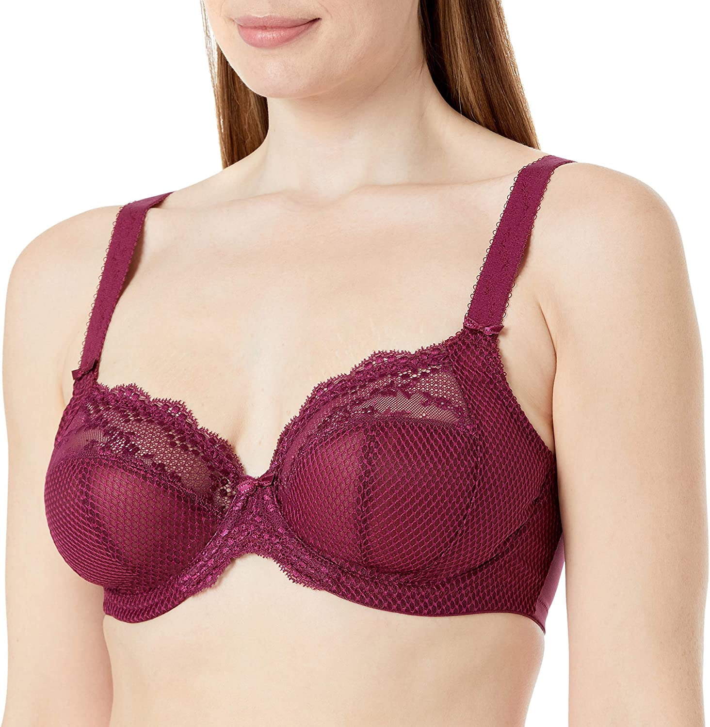 Elomi Charley Banded Stretch Lace Plunge Underwire Bra  (4382),40G,Honeysuckle 