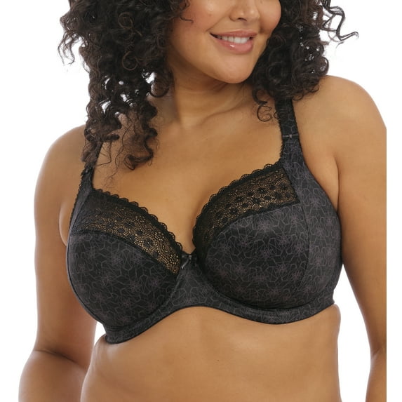 Elomi Kim Banded Stretch Lace Plunge Underwire Bra (4340),40GG,Black