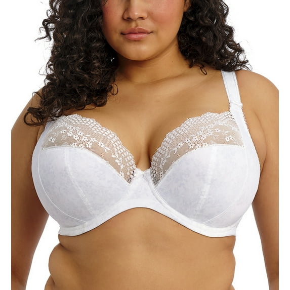 Elomi Lucie Banded Stretch Lace Plunge Underwire Bra (4490),32HH,White