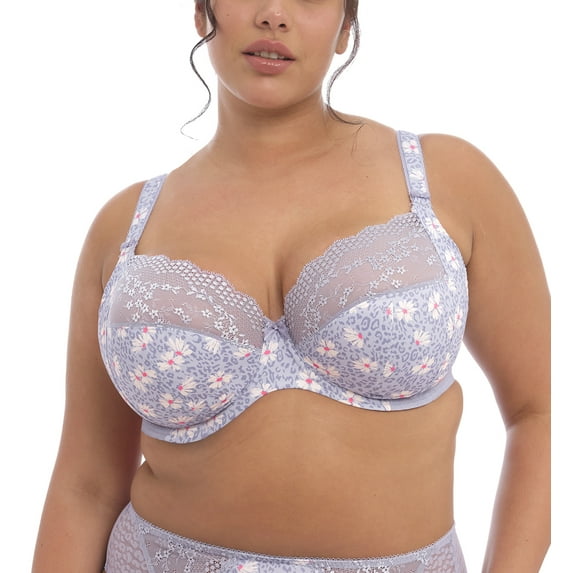 Elomi Lucie Banded Stretch Lace Plunge Underwire Bra (4490),34GG,Aleutian
