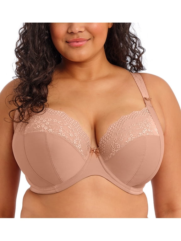 Lucie Banded Stretch Lace Plunge Underwire Bra (4490),36HH,Mocha