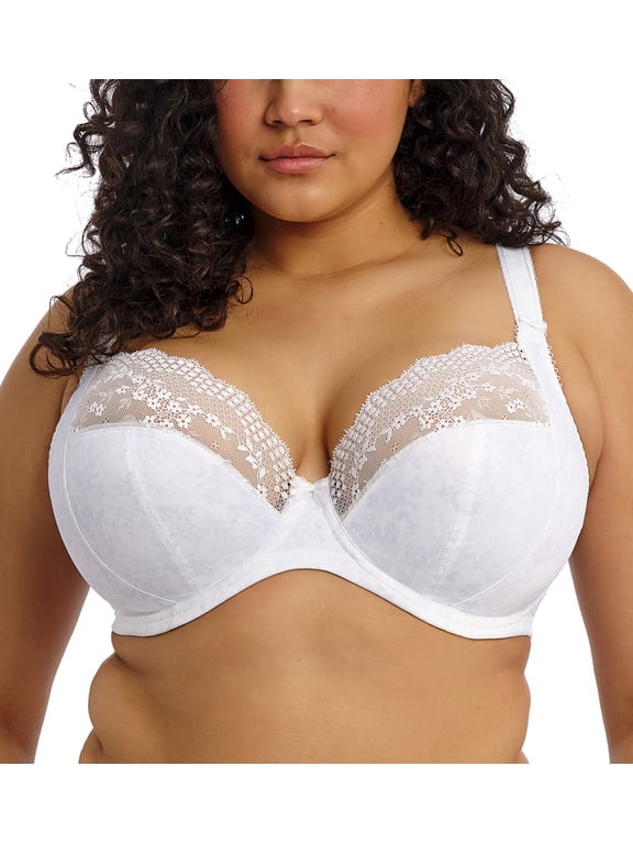 Lucie Banded Stretch Lace Plunge Underwire Bra (4490),36HH,White