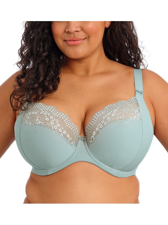 Lucie Banded Stretch Lace Plunge Underwire Bra (4490),36J,Mist