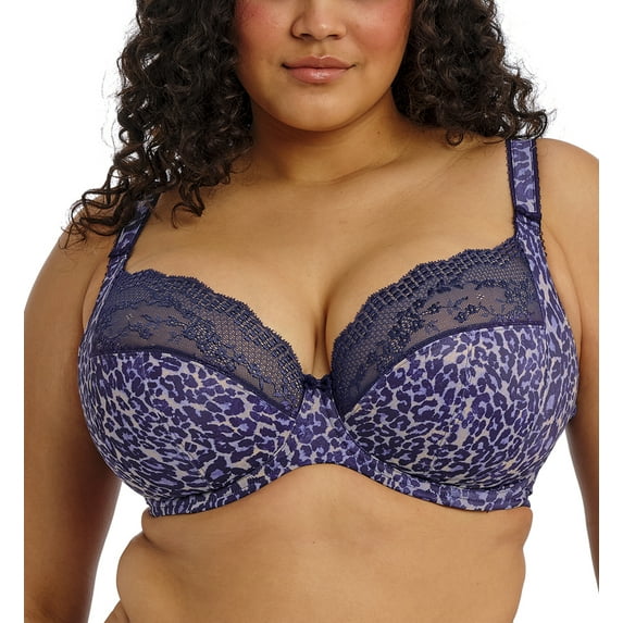 Elomi Lucie Banded Stretch Lace Plunge Underwire Bra (4490),38F,Midnight