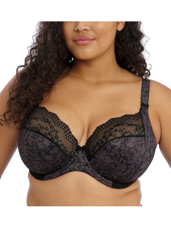 Lucie Banded Stretch Lace Plunge Underwire Bra (4490),38HH,Black
