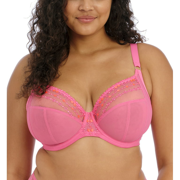 Womens Full Coverage Floral Lace Underwired Bra Plus Size Non Padded  Comfort Bra 36J Pink
