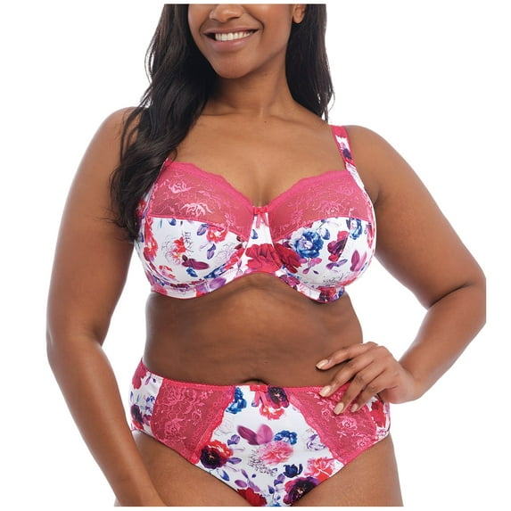 Elomi Morgan Stretch Lace Banded Underwire Bra (4110),40GG,Pink Floral - Pink Floral,40GG