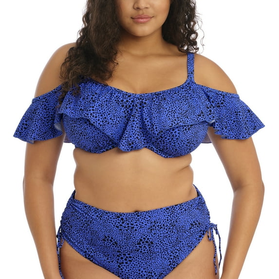 Elomi Pebble Cove Bardot Ruffle Underwire Bikini Top (ES801106),34HH,Blue