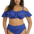 thumbnail image 1 of Elomi Pebble Cove Bardot Ruffle Underwire Bikini Top (ES801106),40FF,Blue, 1 of 5