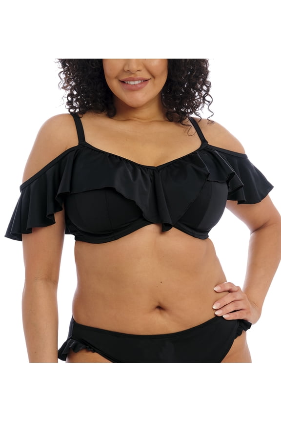 Plain Sailing Bardot Ruffle Underwire Bikini Top (ES7283),40H,Black