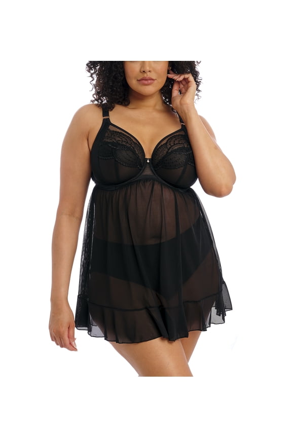 Priya Plunge Underwire Babydoll (4551),36GG,Black