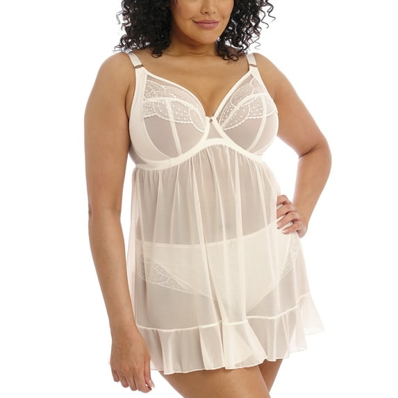 Elomi Priya Plunge Underwire Babydoll (4551),36HH,Vanilla