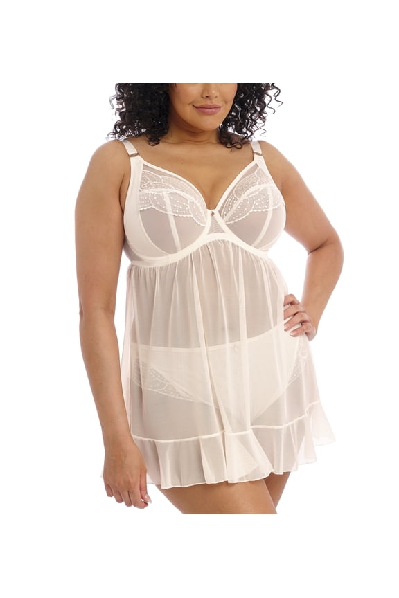 Priya Plunge Underwire Babydoll (4551),38HH,Vanilla