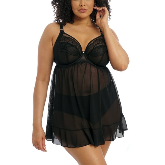 Elomi Priya Plunge Underwire Babydoll (4551),40FF,Black