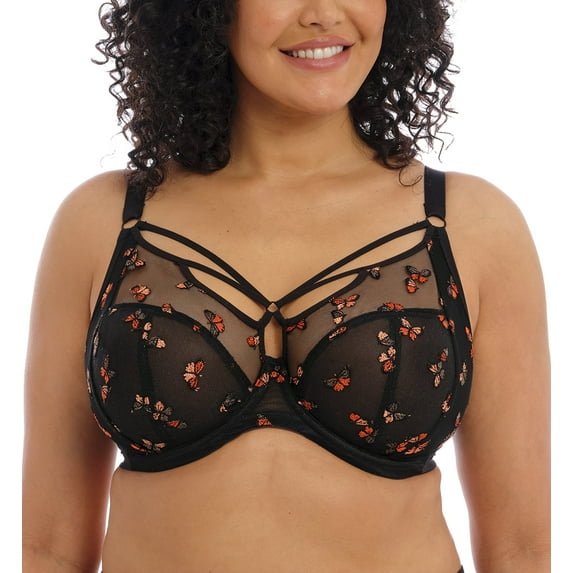 Elomi Sachi Strappy Plunge Underwire Bra (4353),32J,Black Butterfly