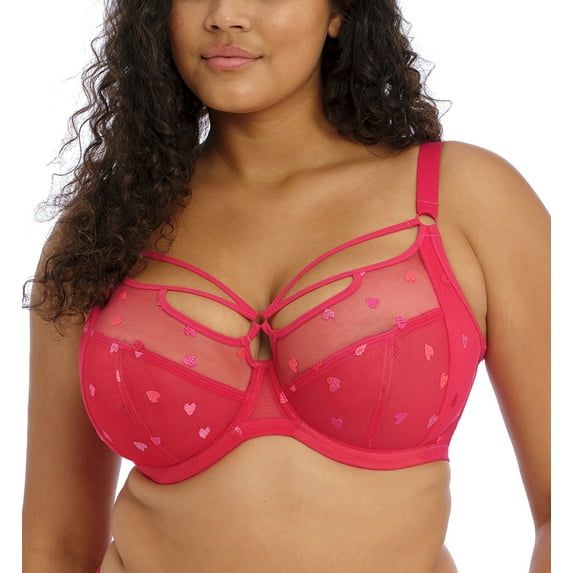 Elomi Sachi Strappy Plunge Underwire Bra (4353),36HH,Red Confetti