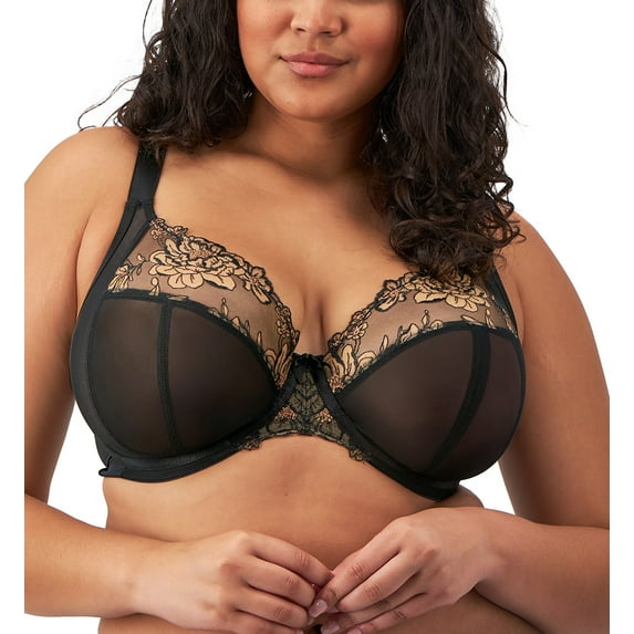 Elomi Teagan Banded Plunge Underwire Bra (302602),34H,Black/Almond