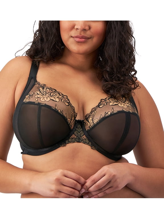 Teagan Banded Plunge Underwire Bra (302602),36HH,Black/Almond
