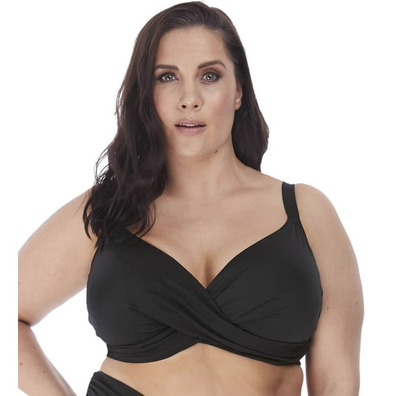 Elomi Womens Magnetic Underwire Wrap Plunge Bikini Top, 34G, Black
