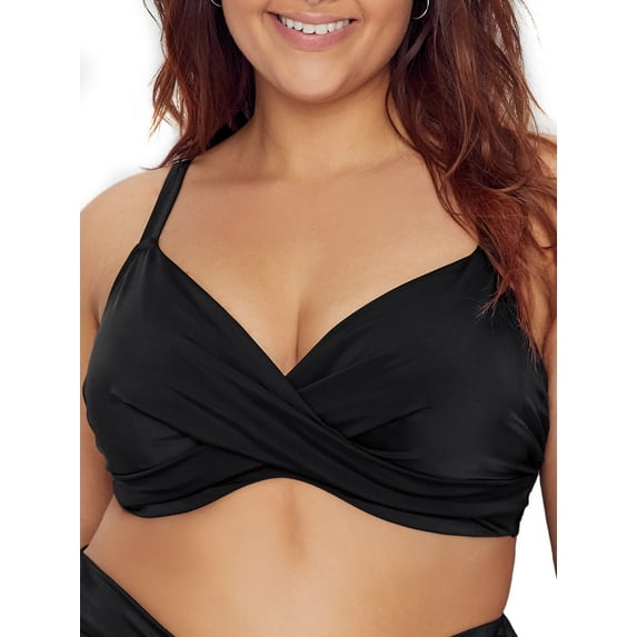 Elomi Womens Magnetic Underwire Wrap Plunge Bikini Top, 36HH, Black