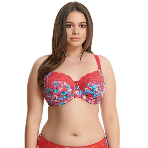 Elomi Womens Morgan Underwire Full Cup Stretch Lace Banded Bra, 32HH, Fiesta