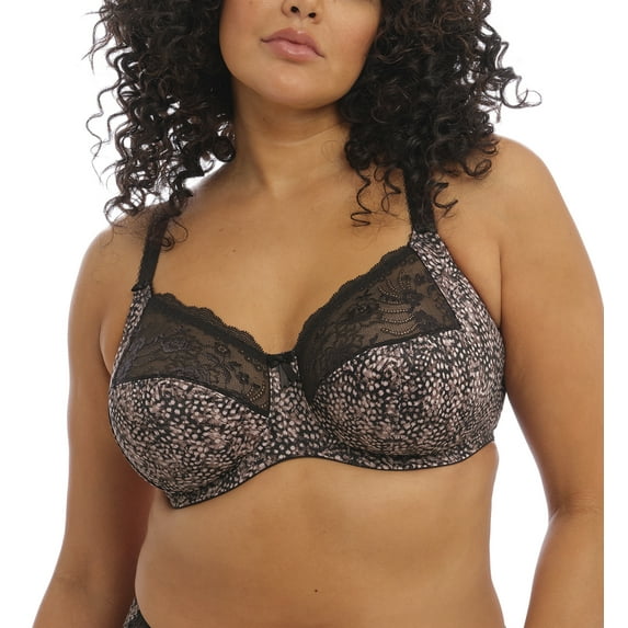 Elomi Womens Morgan Underwire Full Cup Stretch Lace Banded Bra, 36GG, Ebony