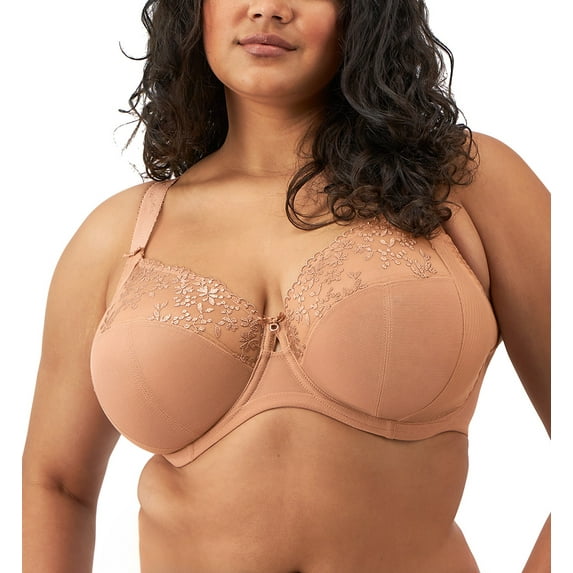 Elomi Zarla Stretch Lace Banded Underwire Bra (302505),32HH,Cafe Au Lait