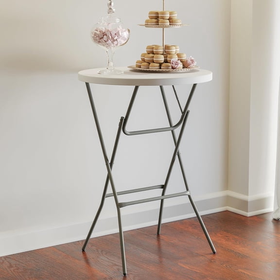 Elon 32 Inch Round Folding Bar Height Table for Parties and Commercial Events, Indoor/Outdoor Plastic Tall Round Table, White