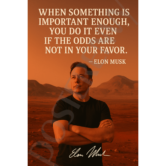 Elon Musk Famous Quote Poster "Do It Even If the Odds Are Against You" 18 inch x 12 inch