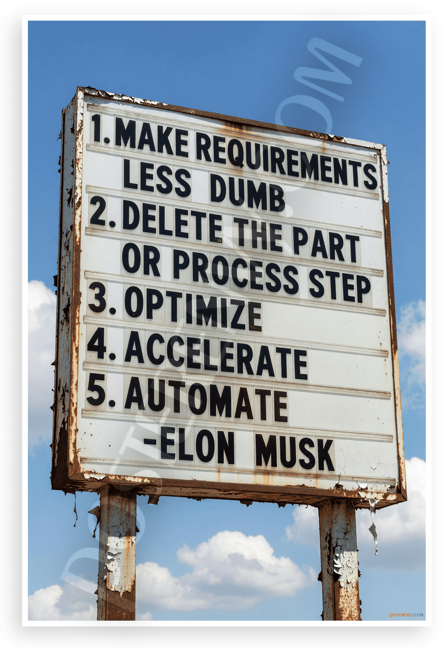 Elon Musk 'Make Requirements Less Dumb' Process Improvement 12x18 US ...