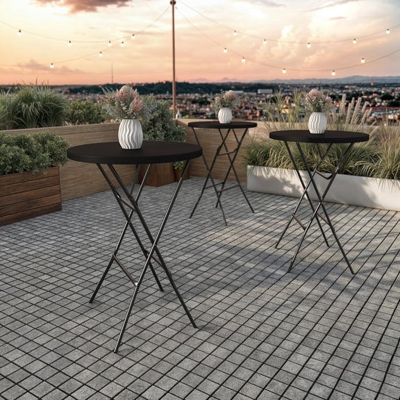 Elon Round Folding Bar Height Table for Parties and Commercial Events, Indoor/Outdoor Plastic Bar Height Folding Table, 32", Black