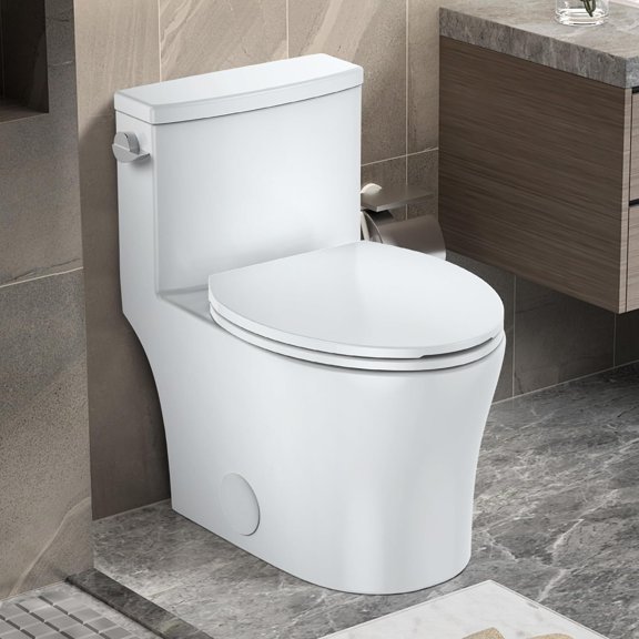 Elongated 27" Length One Piece Toilet,1.28 GPF Single Flush Compact Toilet with Left-Hand Trip Lever,16" Comfortable Seat Height Toilet, 12" Rough-In