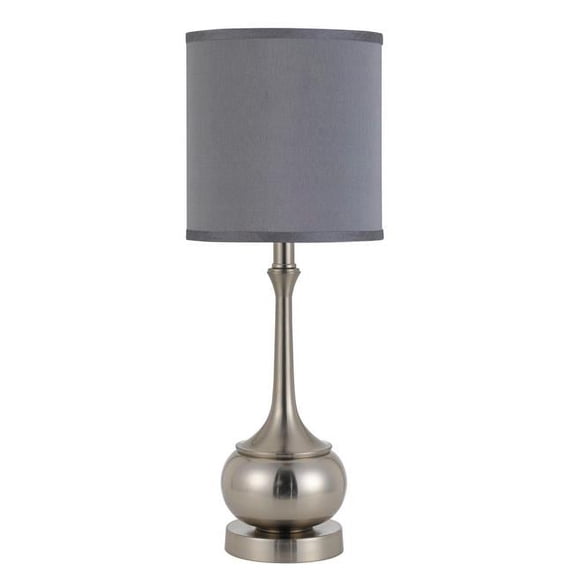 Elongated Bellied Shape Metal Accent Lamp with Drum Shade, Silver