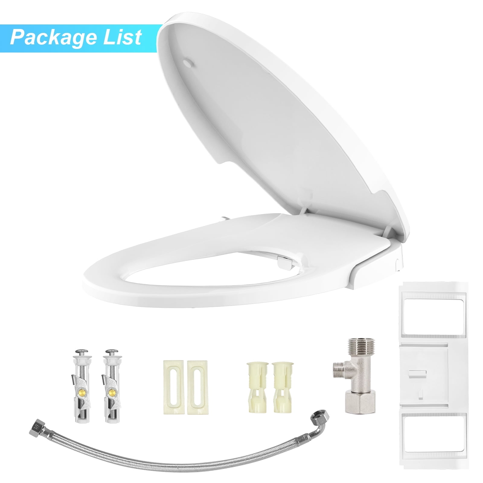 Elongated Bidet Toilet Seat with Quiet-Close, Non-Electric Bidet Toilet Seat with Self Cleaning Dual Nozzles, Fit Round Toilet Seat, Bidet Attachment for Toilet, White Bidet Seat