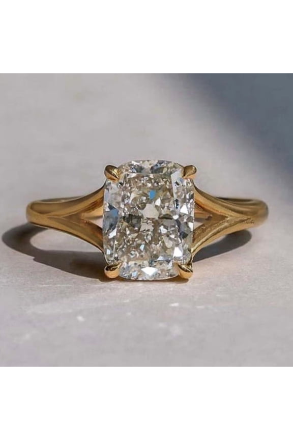 Elongated Cushion Cut Diamond Ring, Solitaire Diamond Engagement Ring, Minimalist Split Band Ring, April Birthstone Ring, Promise Ring For Women, Handmade Jewelry