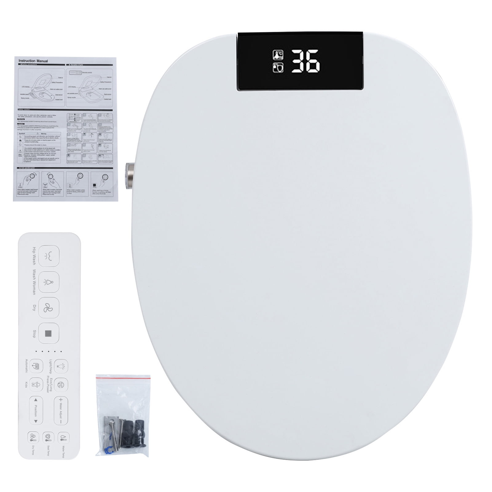 Baellsa Elongated Electronic Bidet Toilet Seat White with Heated Seat and Self-Cleaning Nozzle