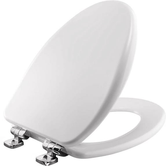 Elongated Enameled Wood Toilet Seat, White